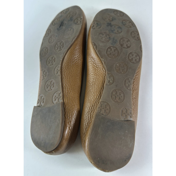 Tory Burch Reva Pebbled Leather Ballet Flats Royal Tan Camel Women Shoe Size 7M - Picture 10 of 16
